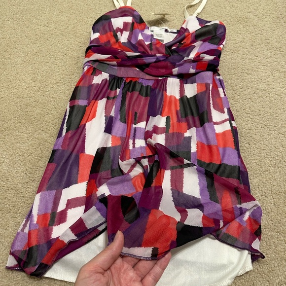 Studio Y size small spaghetti strap tank top Purple Geometric print - Picture 4 of 6